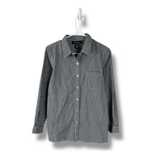 Denim Co. Shirt Mens M Medium Blue White Gingham Plaid Longsleeve Button Down